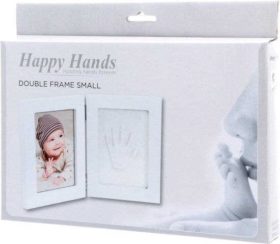 Happy Hands Double Frame Small Gipsafdruk Hand - 13x17 cm - Wit