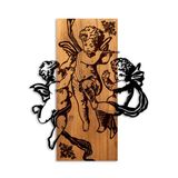 Elegant decoratief houten wandaccessoire, walnoot en zwart, 49 x 58 x 3 cm