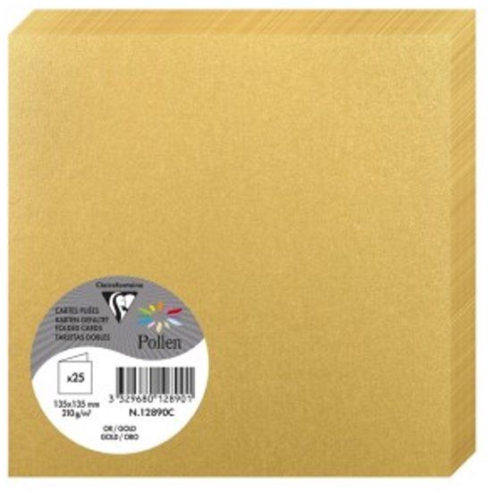 Clairefontaine 12890C - Pakket van 25 Dubbele Kaarten Vierkant 13,5x13,5cm Goud