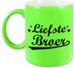 Bellatio Decorations Shoppartners Bv Liefste broer mok - neon groen - familie cadeau mok / beker - 330 ml - verjaardag / bedankt cadeau
