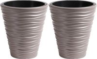Prosperplast Plantenpot/bloempot Sand Dunes - 2x - buiten/binnen - kunststof - beige - D39 x H43 cm - met binnenpot