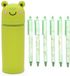 Kawaii 2-en-1 étui en silicone - Vert - Design debout - Porte-stylos animal - Comprend 6 stylos gel 0,5 mm - Kik