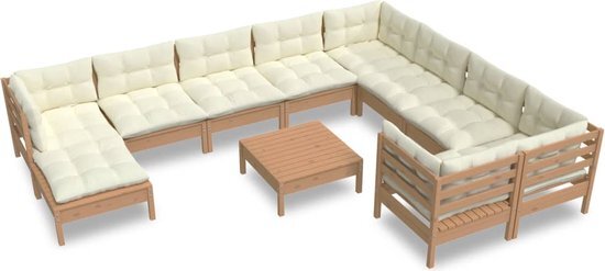 vidaXL 11-delige Loungeset met kussens grenenhout honingbruin