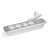 Gefom Stekkerdoos 4 stopcontacten + Inter kabel 3G1 1M40 design platte stekker zilver 400004