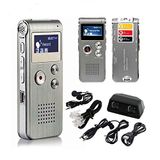 Garvee Digitale voicerecorder, 8 GB, draagbaar dicteerapparaat met lcd-display, MP3-speler en ingebouwde microfoon, perfect voor lezingen, vergaderingen en interviews, USB, zilver, 8 GB