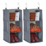 Relaxdays kast organizer hangend, set van 2, kledingkast organiser, 3 vakken, HBD: 73x30x30 cm, elk 2 haken, stof, grijs