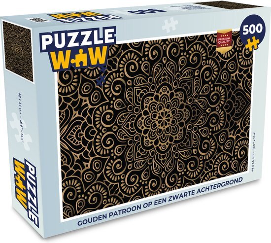 MuchoWow Puzzel Gouden patroon op een zwarte achtergrond - Legpuzzel - Puzzel 500 stukjes