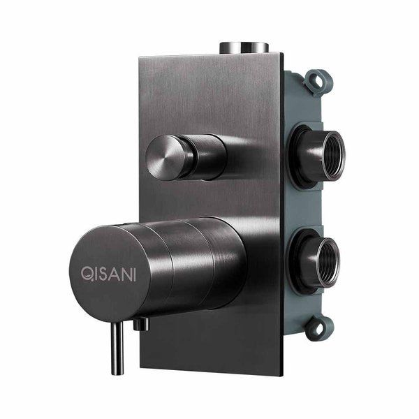 Qisani Flow thermostatische 2-wegs inbouwkraan Geborsteld Gun Metal 25610.04