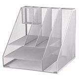 D.RECT Bureau-organizer, zilveren tafelorganizer, multifunctionele organizer, pennenhouder, metalen rooster, 8 vakken, kantoorbenodigdheden, voor thuis, kantoor