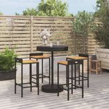 Maison Exclusive - Salon de jardin, 5 pièces, noir, en polyrotin et bois d'acacia massif
