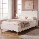 STILVORA Gestoffeerd Bed 90 x 200 cm – Wit – Bouclé – Met Lattenbodem en Opbergruimte