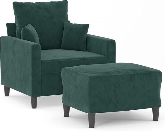 vidaXL Fauteuil met voetenbank fluweel donkergroen