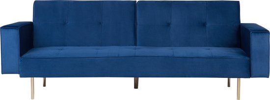 Beliani VISNES Slaapbank 3-zits - Blauw Fluweel - Design