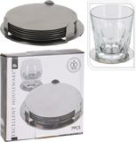 Excellent Houseware RVS Onderzetters - 6 stuks - Zilver - D8,5 cm - Met houder