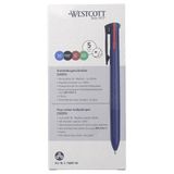 Westcott EVERY4 Vierkleurige balpen, 5 stuks, 4 kleuren, blauw, zwart, rood, groen, meerkleurige balpen, documentecht volgens ISO 12757-2, E-730847 00