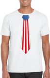 Bellatio Decorations Wit t-shirt met Amerikaanse vlag stropdas heren - Amerika supporter S