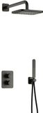 Hotbath Gal - Inbouw Regendoucheset - Geborsteld Gunmetal PVD - Thermostatisch - Wandarm 35 cm - Hoofddouche 220 mm - Staafhanddouche - met 2-Weg Stop-Omstel