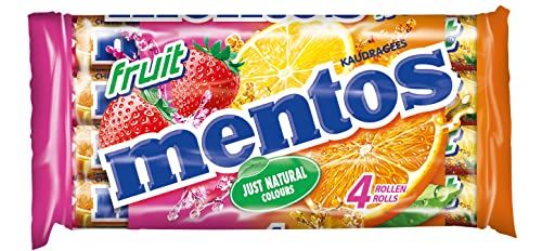 Mentos Fruit Dragees - 4 Rollen - Fruitbonbons - Sinaasappel, Citroen & Aardbei