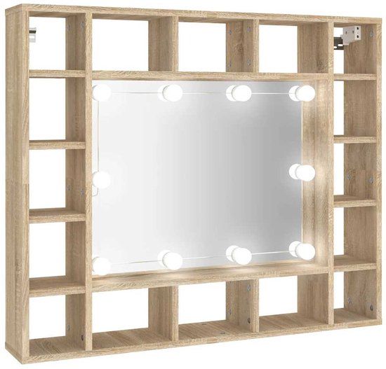 vidaXL Spiegelkast met LED-verlichting 91x15x76,5 cm Sonoma eikenkleur