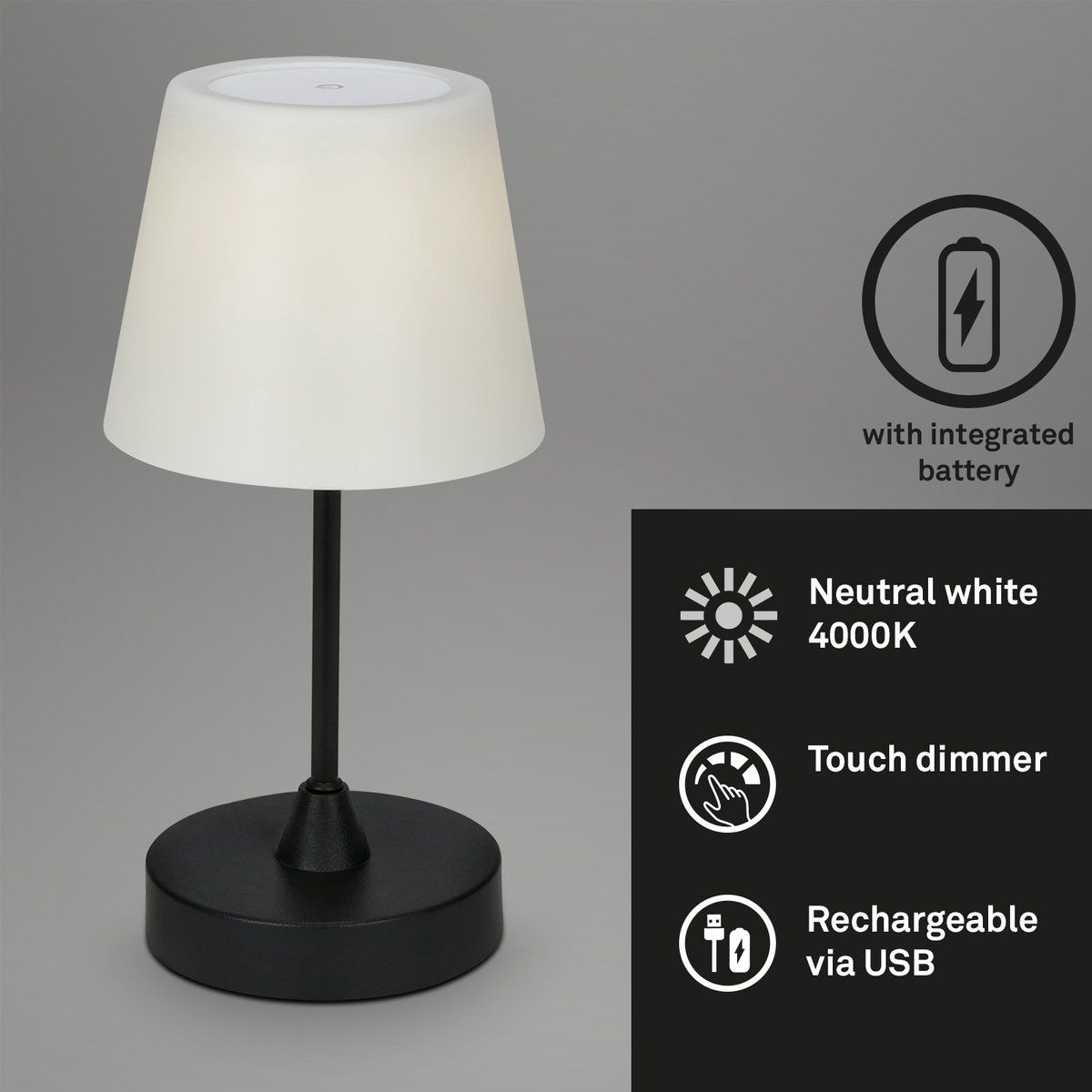 Briloner Leuchten LED Buiten Tafellamp - Touch Dimmer - 3W - IP44 - Draadloos - Zwart - Ø30cm