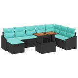 vidaXL Tuinbank - Set - 9 - st - Zwart - poly - rattan