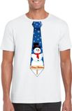 Bellatio Decorations Shoppartners Bv Foute kersttrui t-shirt - met sneeuwpop stropdas print - wit - voor heren - korte mouwen XXL