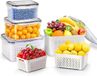 Ibenzoa® Multifunctionele Opbergoplossingen voor Groenten en Fruit – 4 Stuks met Deksel en Afdruipbakken