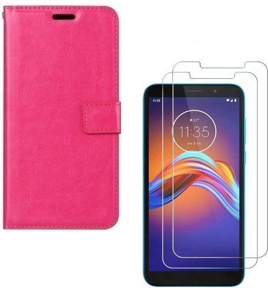 Motorola Moto E6 Play Portemonnee Hoesje - Roze - Book Case - Incl. Screenprotector