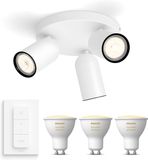 Philips Hue Pongee Opbouwspot (Wit) - Warm tot Koelwit Licht - Incl. Hue Dimmer Switch - Plafondspot met 3 Lichtpunten - GU10 - Hue White Ambiance