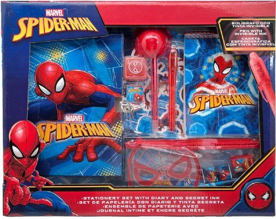 Spider-man Stationery Set - 14-delig - Dagboek met onzichtbare inkt & gevulde Etui - Rood