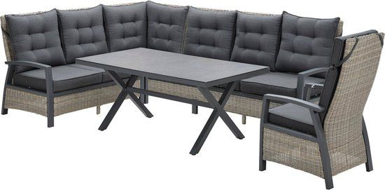 Garden Impressions Bombini dining loungeset - 5-delig - wicker - bruin/antraciet
