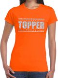 Bellatio Decorations Toppers Oranje Topper shirt in zilveren glitter letters dames - Toppers dresscode kleding XXL
