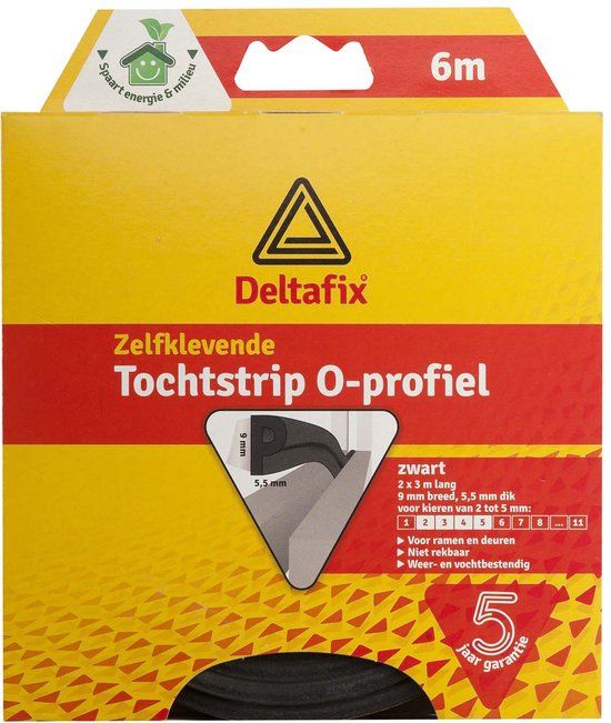 Deltafix Tochtstrip - Zwart - O-profiel - 6m x 9mm x 6mm