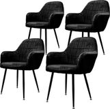 ECD Germany Eetkamerstoel set van 4 met rugleuning en armleuningen zwart Keukenstoel met microvezel fluwelen bekleding