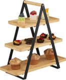 Merkloos Relaxdays Etagère - 3 laags - Bamboe - Metaal - Lichtbruin/Zwart