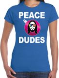 Bellatio Decorations Hippie jezus Kerstbal shirt / Kerst t-shirt peace dudes blauw voor dames - Kerstkleding / Christmas outfit XS