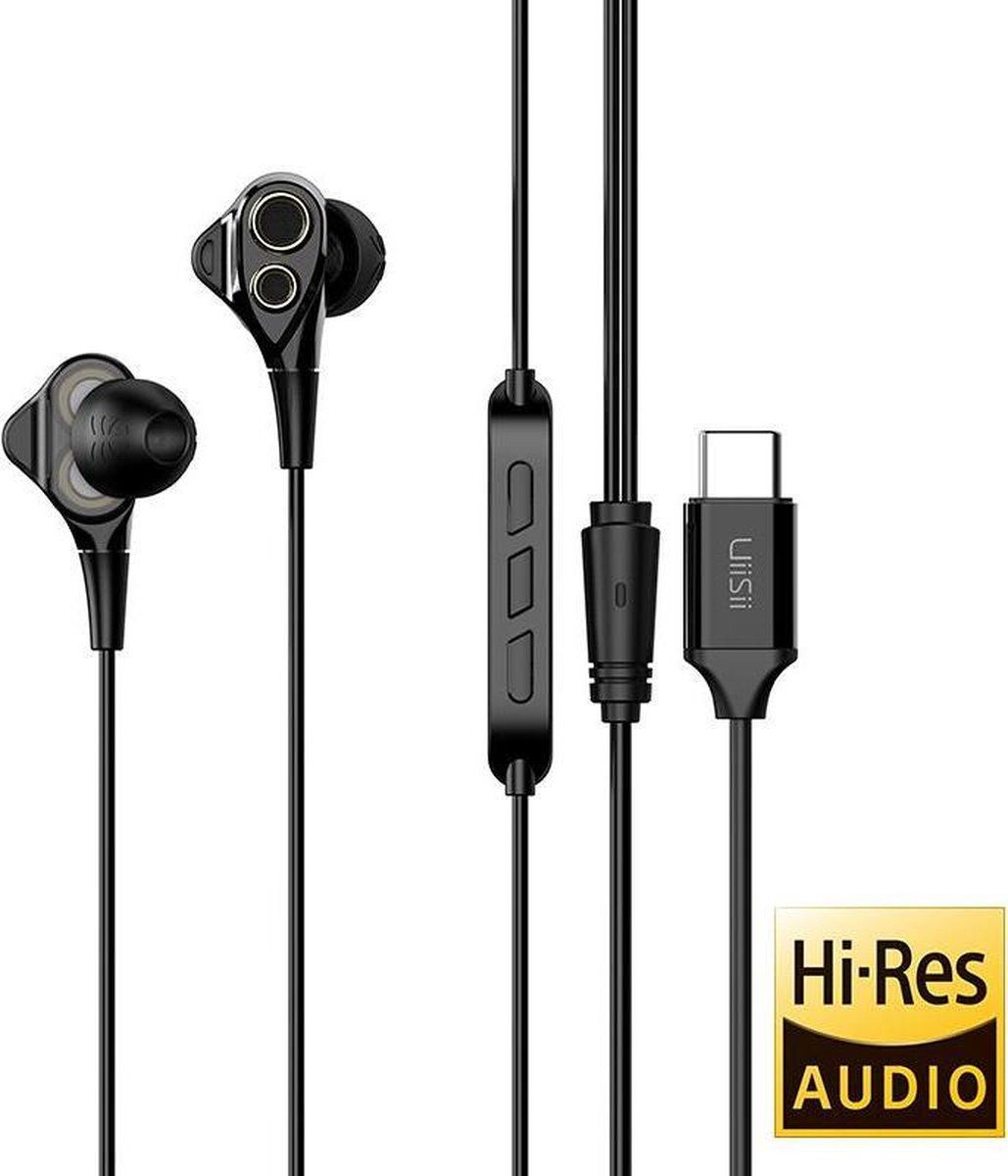UiiSii C8 Zwart - USB Type C Connectie - Hi-Res Professionele Oortjes met Dual Dynamic Drivers van 6mm