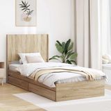 vidaXL Bedframe met opbergruimte en hoofdbord Sonoma Eiken 75 x 190 cm