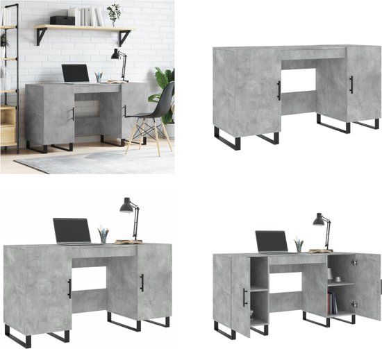 vidaXL Bureau - 140x50x75 cm - Bewerkt Hout - Betongrijs