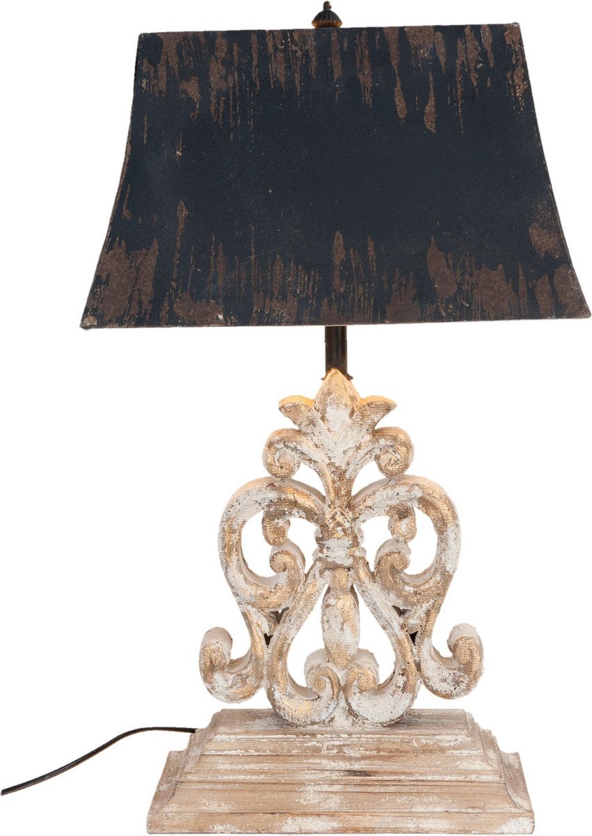 Clayre & Eef Tafellamp 40x28x67 cm Wit Hout Rechthoek Bureaulamp Nachtlampje