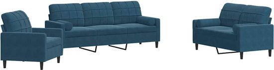 vidaXL 3-delige Loungeset met kussens en bolsters fluweel blauw