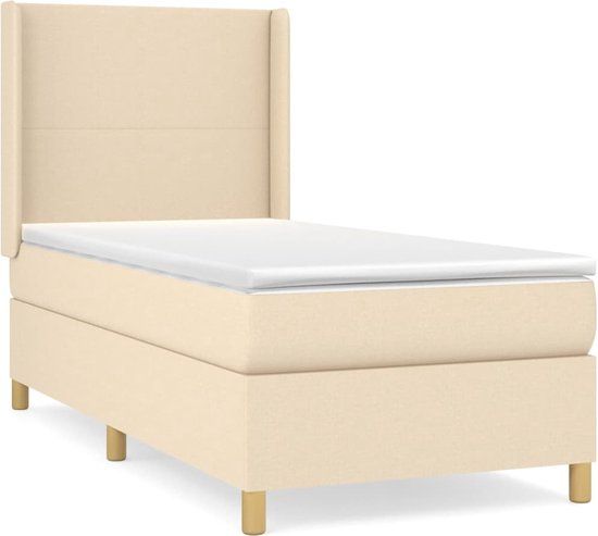 vidaXL Boxspring met matras stof crèmekleurig 90x200 cm