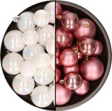 Kaemingk B.V. Kerstversiering boules de Noël en plastique mélange de couleurs vieux rose/blanc nacré 4-6-8 cm paquet de 68x pièces