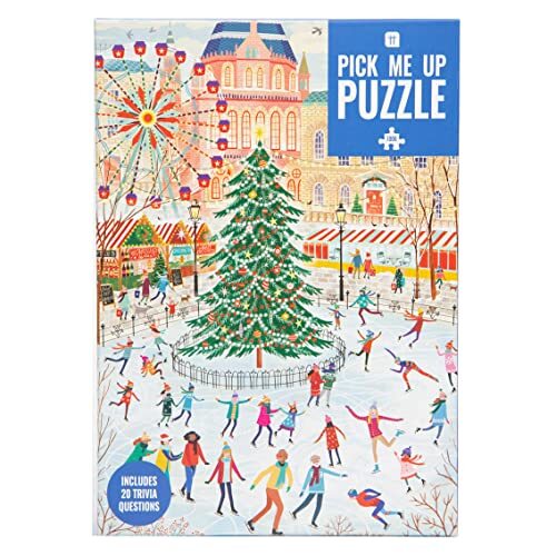 Talking Tables Schaatsen 1000-delige kerstpuzzel voor volwassenen | Geïllustreerde winterpuzzel met kerstboom en marktscène | Cadeau voor haar, hem