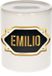 Bellatio Decorations Shoppartners Bv Spaarpot met voornaam Emilio - wit - met goud/zwart embleem - 8 x 9 cm - keramiek - met afsluitdop - cadeau verjaardag