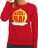Bellatio Decorations Shoppartners Bv Foute kersttrui kerstbal geel op rode sweater voor dames XL