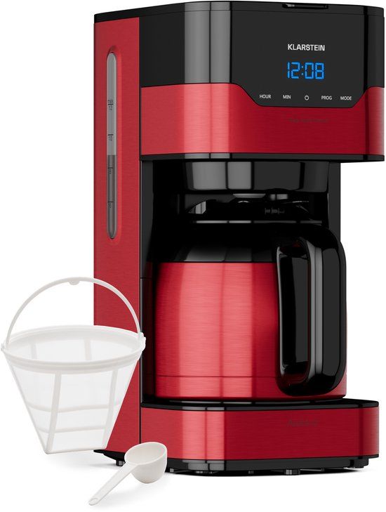 Klarstein Arabica koffiezetapparaat - Filter koffiemachine - Met thermoskan - Voor gemalen koffie - Met EasyTouch Control - Watertank 1,2 liter - 12 kopjes - Rood