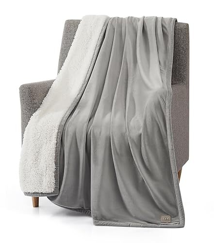 UGG UGG 01465 Bliss Sherpa volledig omkeerbare deken voor bank of bed, machinewasbaar, onderhoudsvriendelijk, zachte pluche luxe oversized accentdekens, 177 x 127 cm, zegel