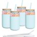 AquaFloow Glas met rietje en deksel 500 ml | Herbruikbare bekers Siliconen hoes | Glazenset - 2 rietjes 1 reinigingsstaafje | Voor smoothies, koffie, cocktails - 4 stuks – Blauw