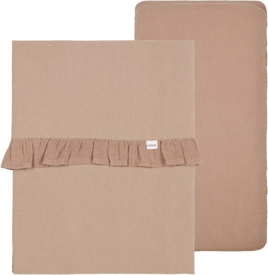 Koeka wieglaken en hoeslaken set ruffle Faro caffe